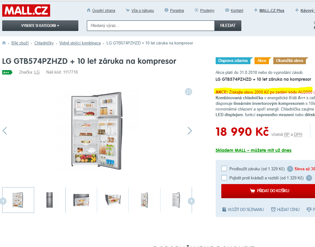 Kombinovaná chladnička LG, A++, 471 l