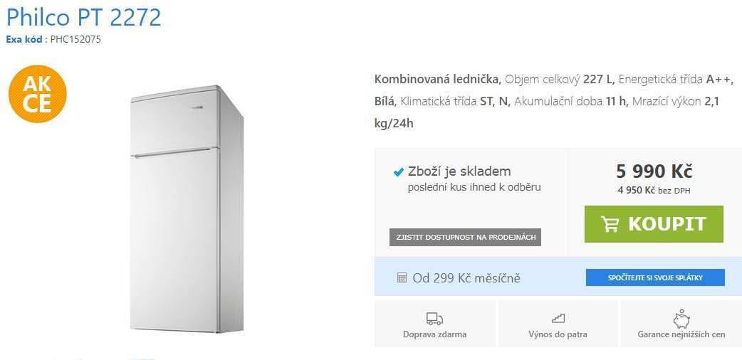 Lednice s mrazákem Philco, A++, 144 cm