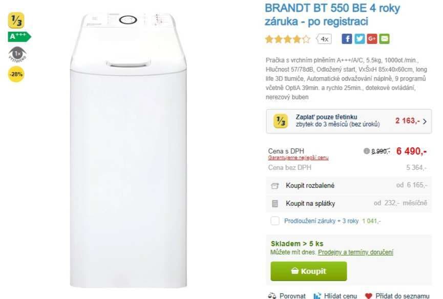 Brandt, 5,5kg, 1000 ot., A+++