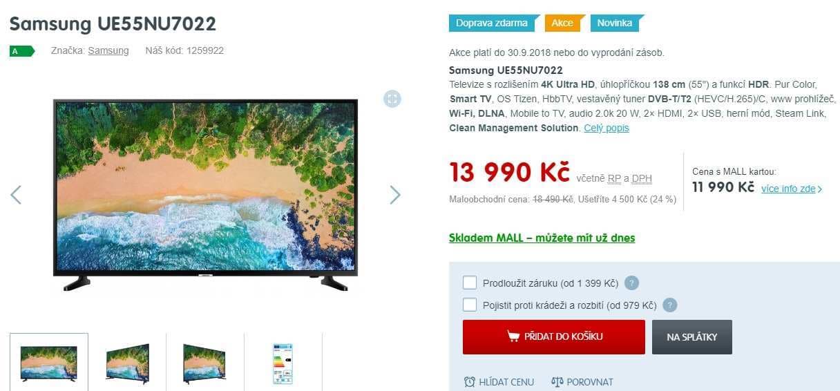 Ultra HD TV, HDR, Smart, 138 cm, Samsung