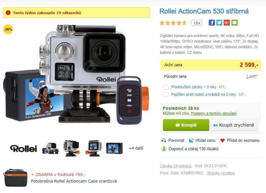 Akční kamera Rollei, 4K, Wifi, stabilizace
