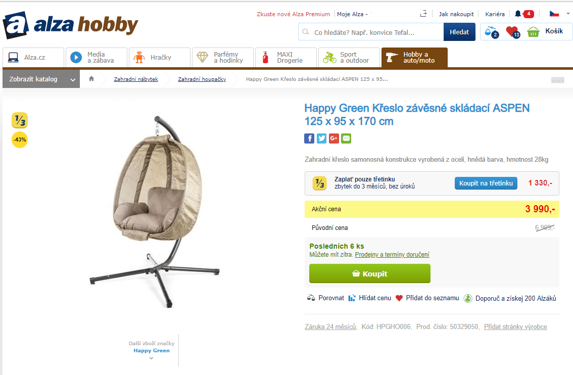 Zahradní křeslo závěsné Happy Green Aspen