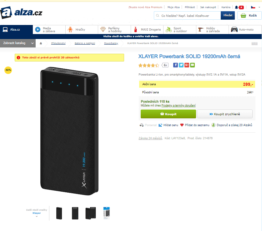 Powerbanka XLAYER SOLID 19200mA