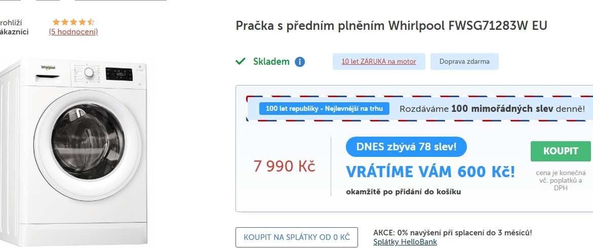 Pračka Whirlpool, 7kg, 1200 ot., A+++, 43cm