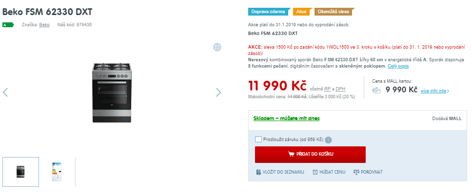 Kombinovaný sporák Beko, nerez, 60 cm