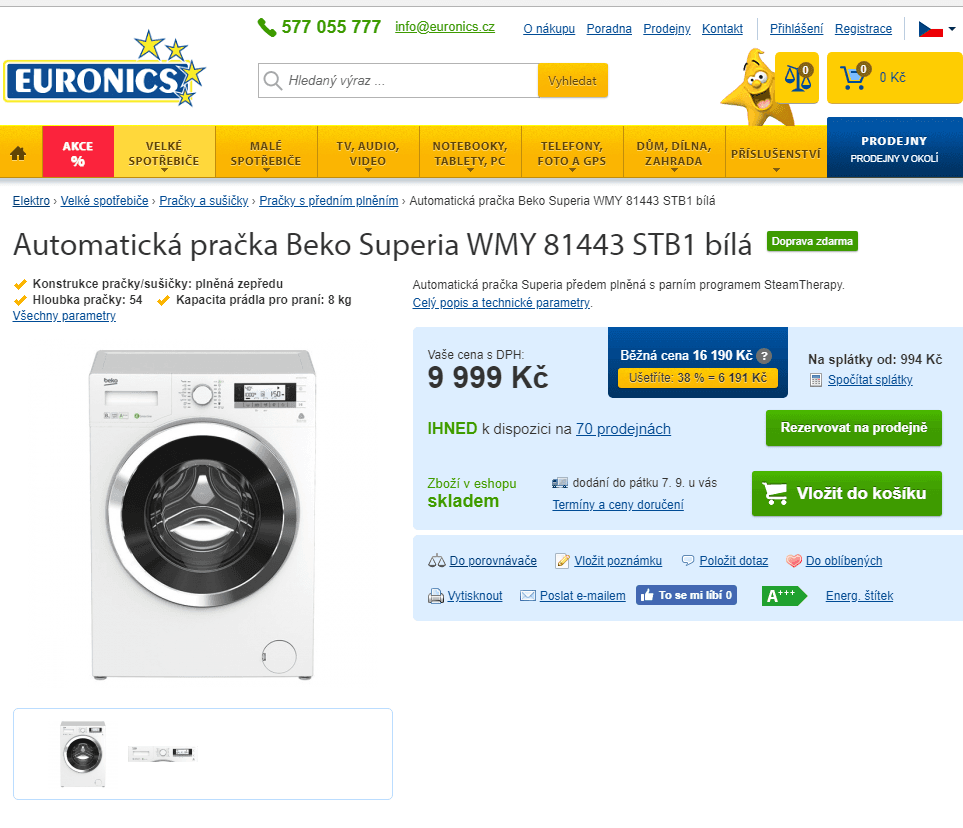 Pračka Beko, 8 kg, A+++, 1400 ot
