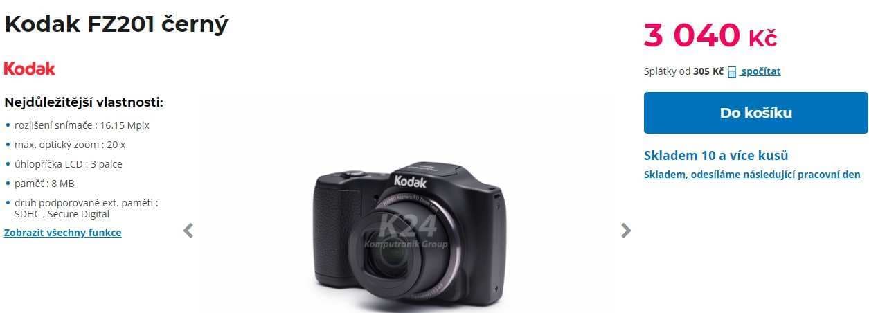 Kodak, 16Mpx, 20x zoom, stabilizace