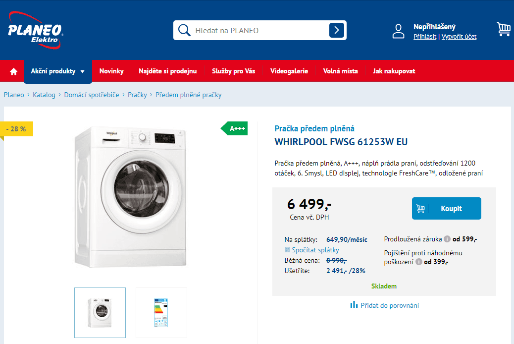 Pračka Whirlpool, 6kg, 1200 ot., A+++