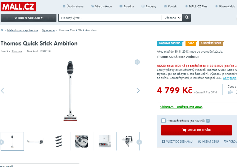 Tyčový aku vysavač Thomas Quick Stick Ambition 