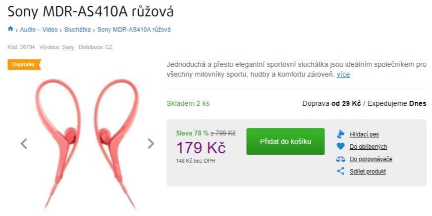 Sportovní sluchátka Sony s mikrofonem