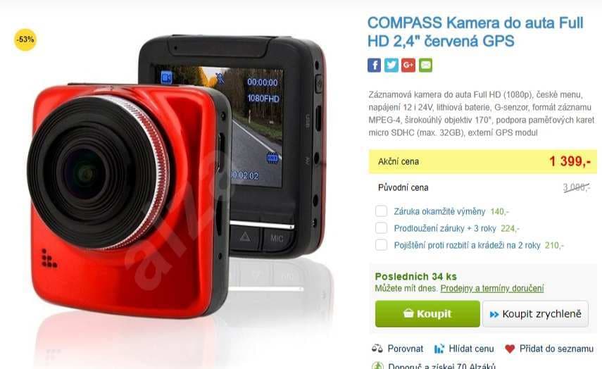 Kamera do auta Compass, full HD, GPS