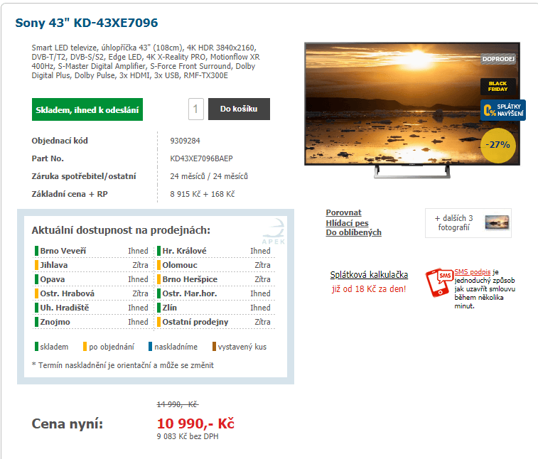 Ultra HD TV, HDR, Smart, 108cm, SONY