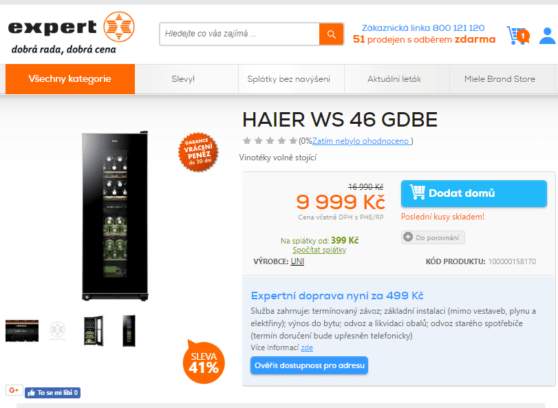 Dvouzónová vinotéka Haier, pro 46 lahví