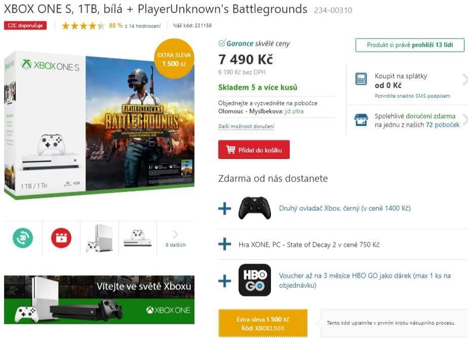 XBOX ONE S, 1TB, bílá + PlayerUnknown's Battlegrou