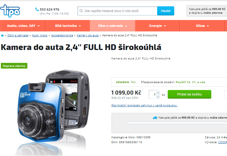 Kamera do auta Compass, full HD, GPS