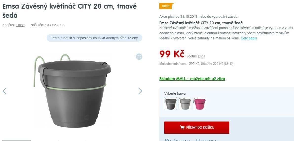 Závěsný květináč Emsa CITY 20 cm