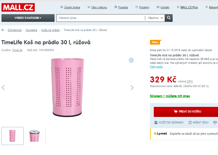 TimeLife Koš na prádlo 30 l, růžová