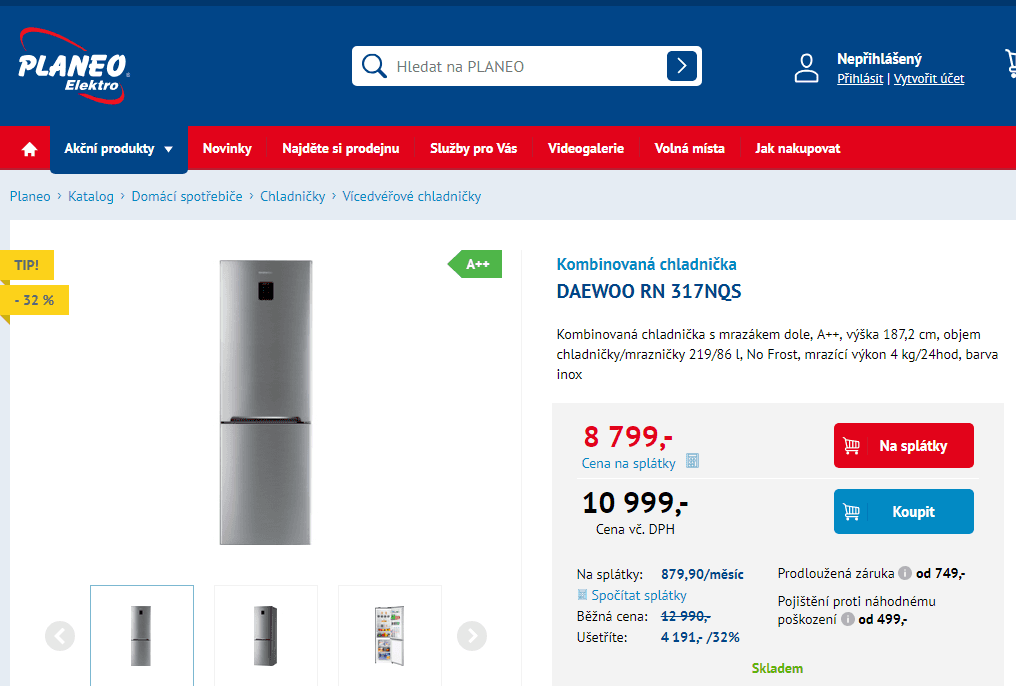 Komb. chladnička Daewoo , A++, nerez
