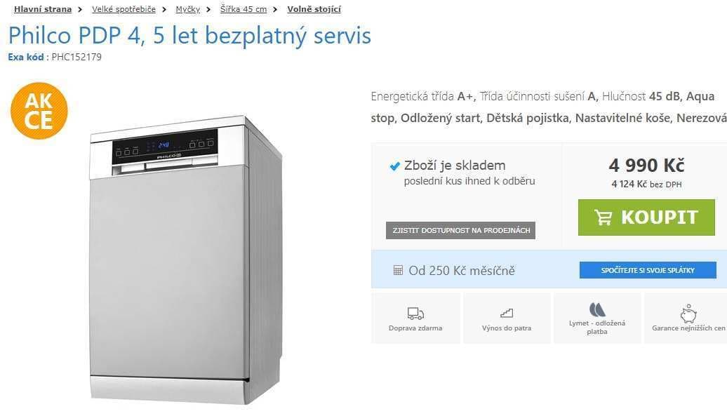 Myčka nádobí Philco, 9 sad, A+, 45cm