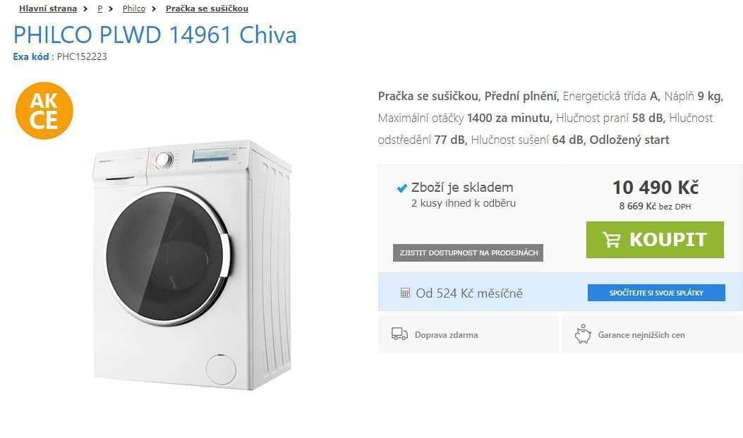 Pračka se sušičkou Philc, 9/6kg, 1400 ot, A