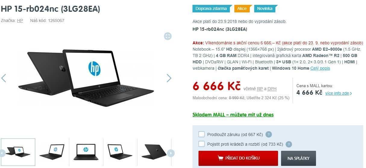 HP, až 2 GHz, 4GB RAM, 15,6"