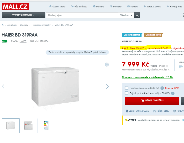 Truhlicový mrazák Haier, A+, 319 l