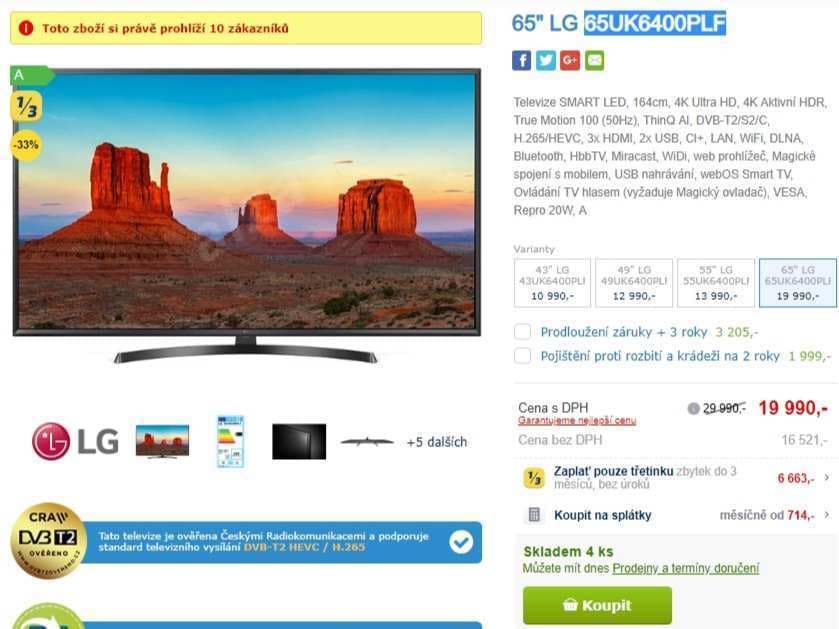 Ultra HD TV, Smart, HDR, 164 cm, LG