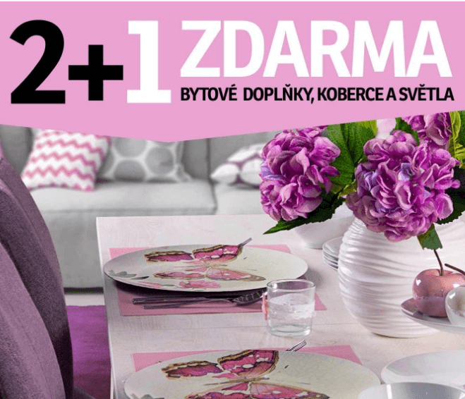 Akce 2+1 na bytové doplňky, koberce a světla