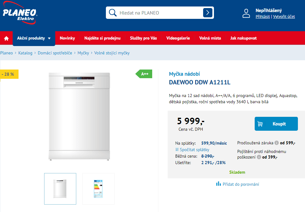 Myčka nádobí Daewoo, A++, 12 sad