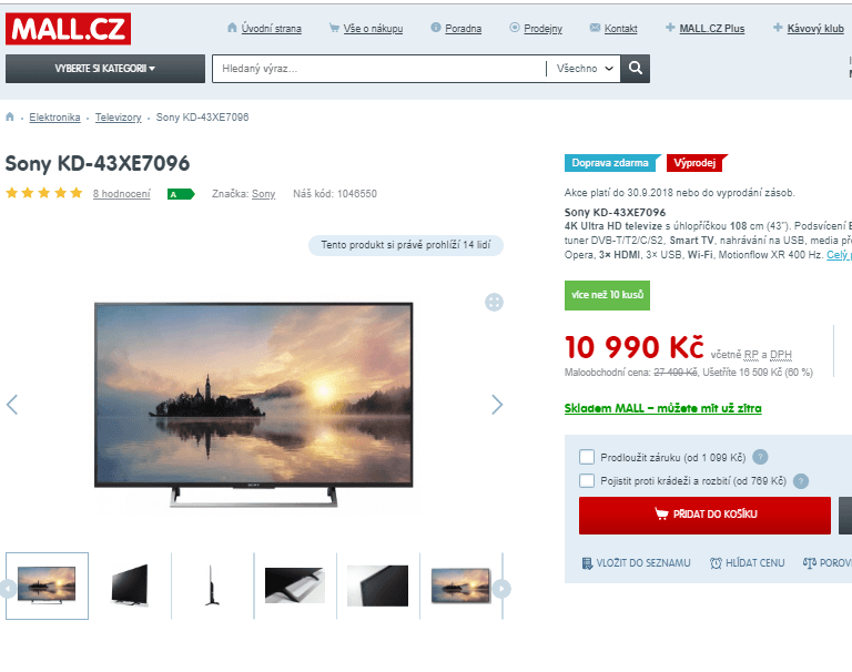 Ultra HD TV, HDR, Smart, 108cm, SONY
