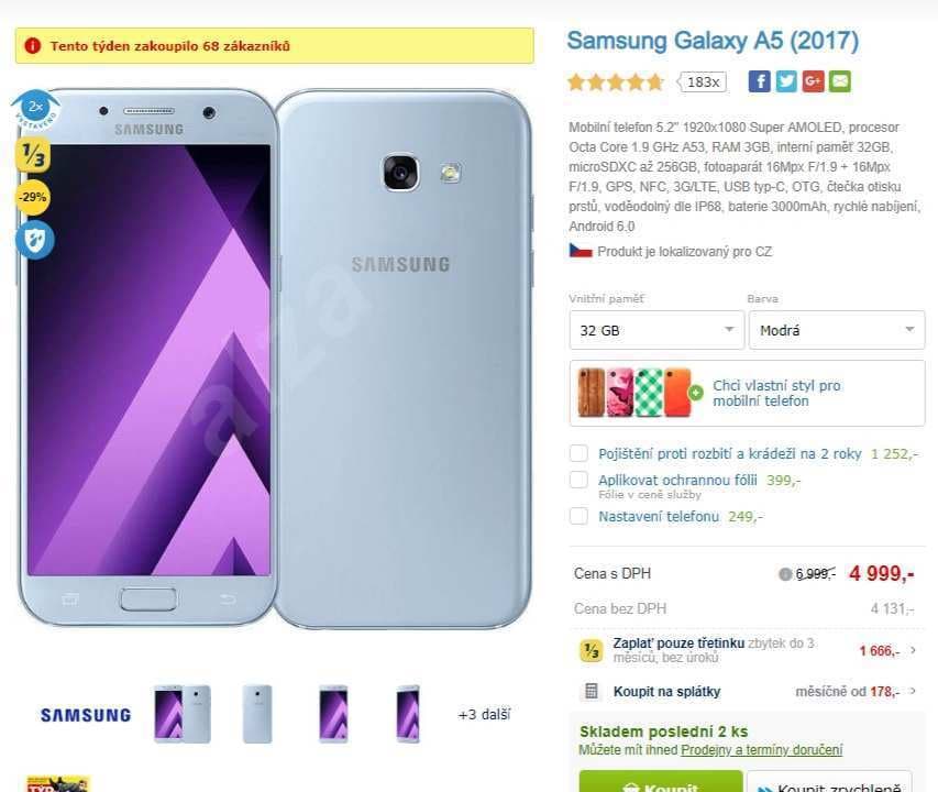 Samsung A5, 8x 1,9GHz, 3GB RAM, 5,2"