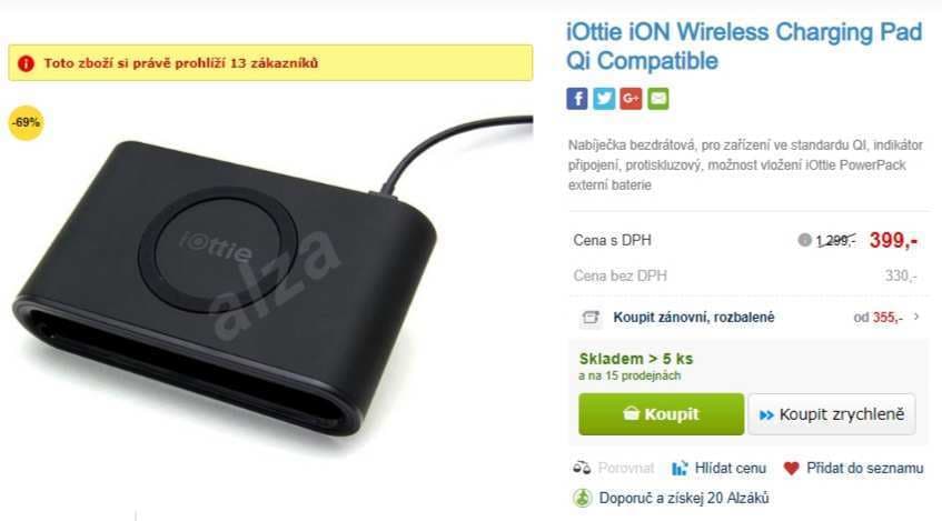 Ottie iON bezdrátová nabíječka Qi