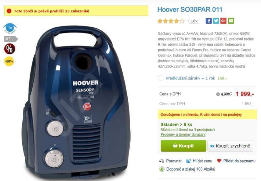 Vysavač Hoover, A+, pro alergiky