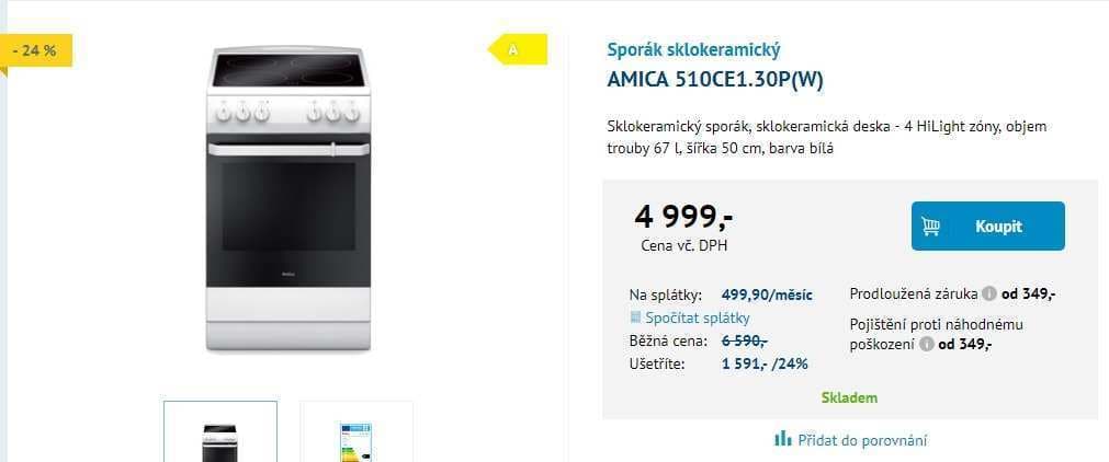 Sporák, sklokeramická deska Amica