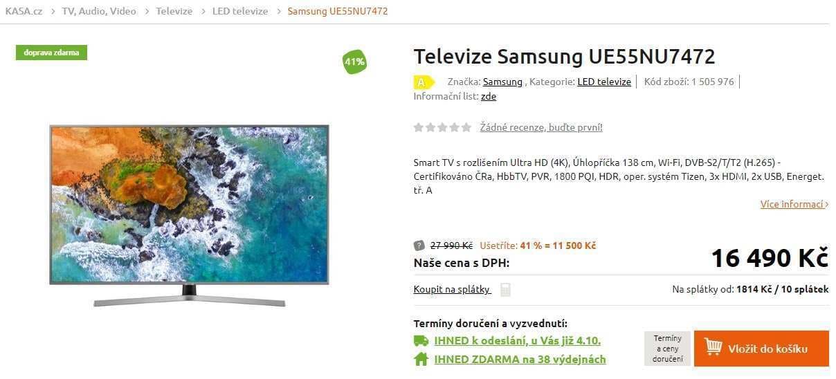Ultra HD TV, HDR, Smart, 138 cm, Samsung