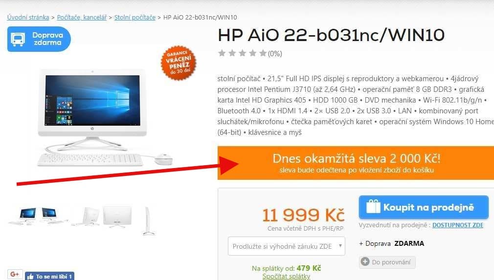 PC HP, 2,64GHz, 8GB RAM, 21,5", myš, klávesnice