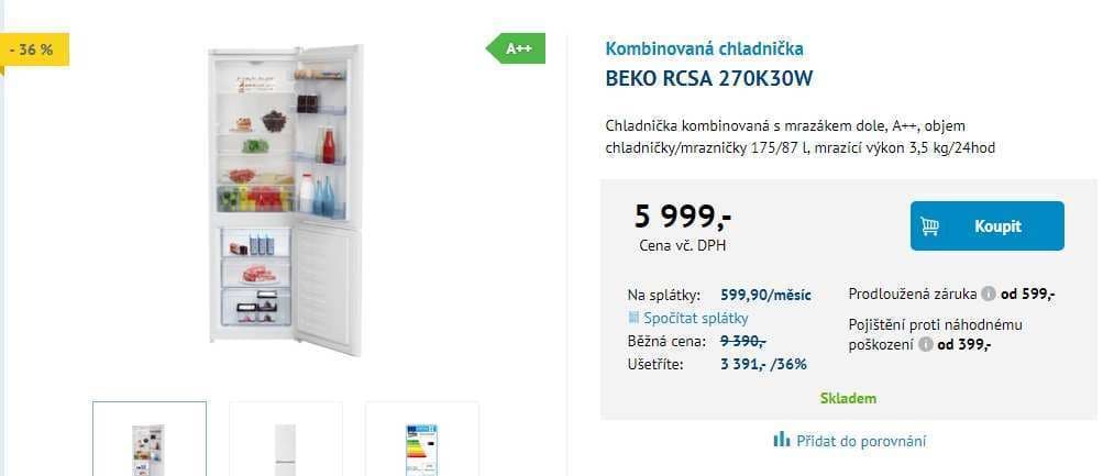 Lednice s mrazákem Beko, A++, 171 cm