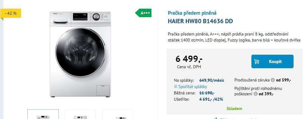 Pračka Haier, 8kg, 1400 ot., A+++
