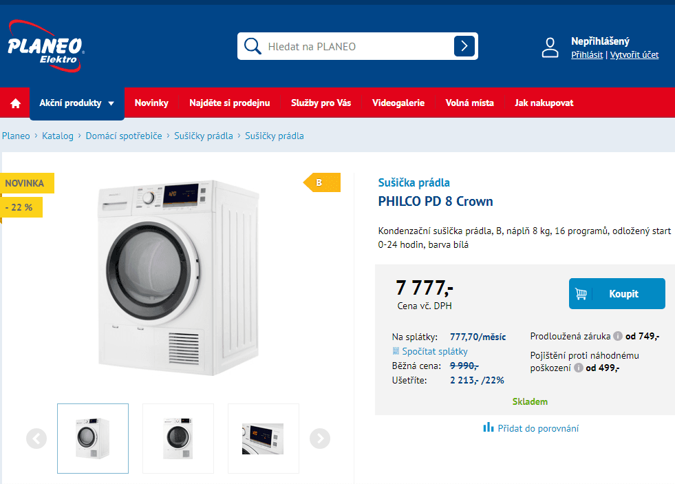 Kondenzační sušička Philco, 8 kg, 16 prog.
