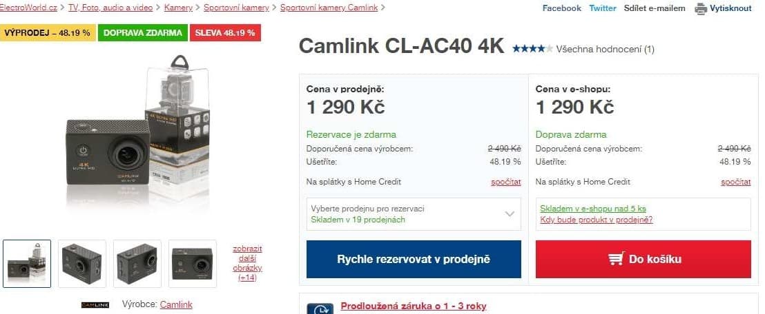 4K akční kamera Camlink, Wifi