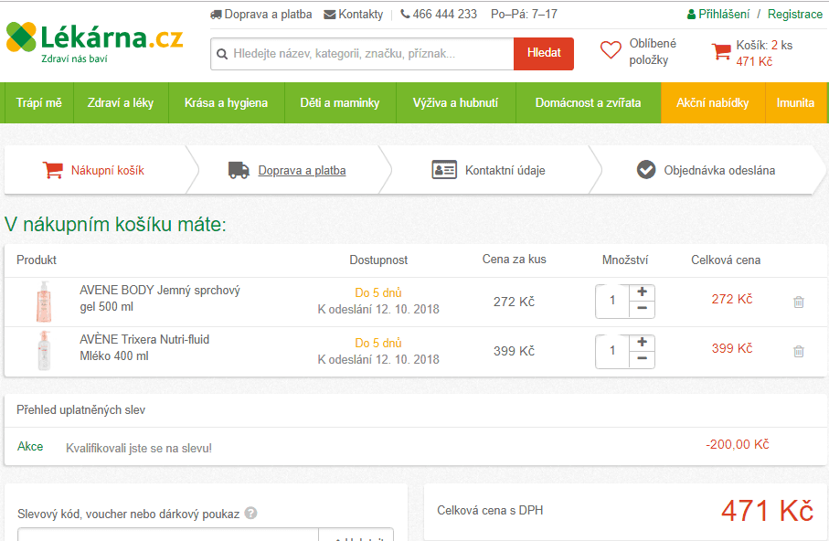 Lekarna.cz - sleva 200 Kč na značku Avéne