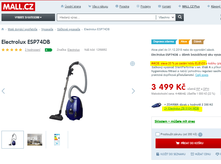 Sáčkový vysavač Electrolux ESP74DB
