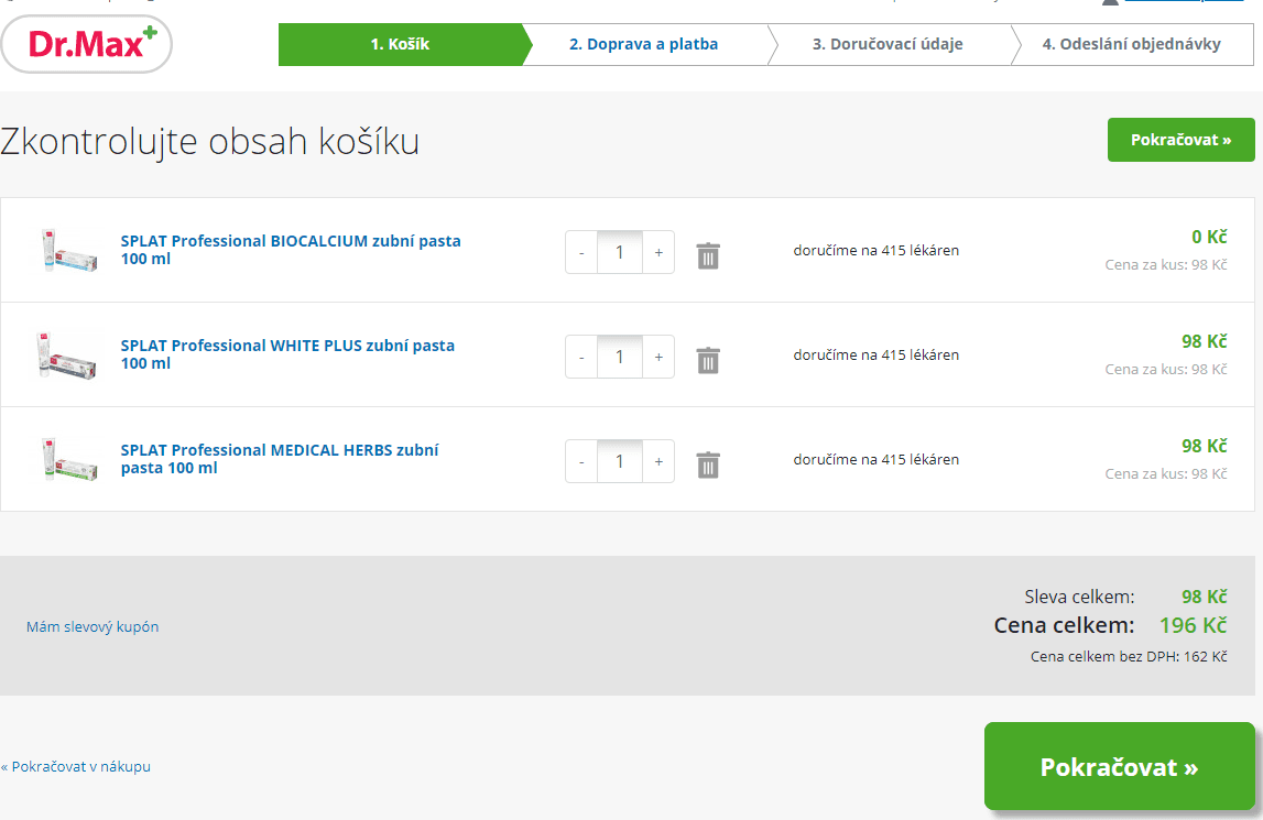 Akce 2+1 zdarma na zubní pasty SPLAT