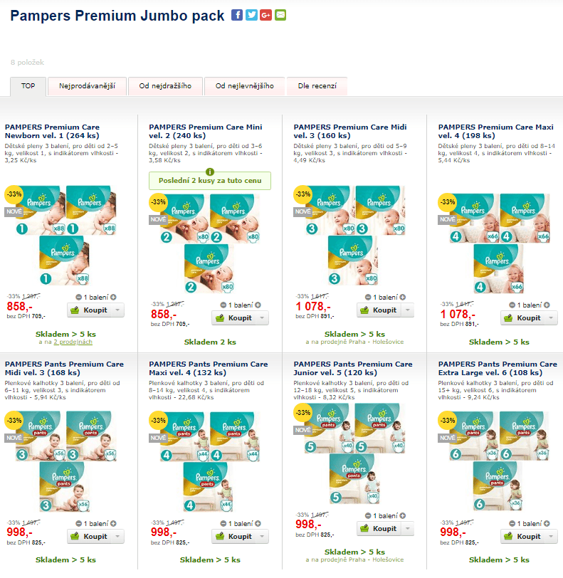 Plenky Pampers Premium Care "Jumbo pack"