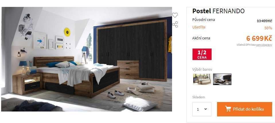 Postel Fernando 180x200, 2 noční stolky s LED