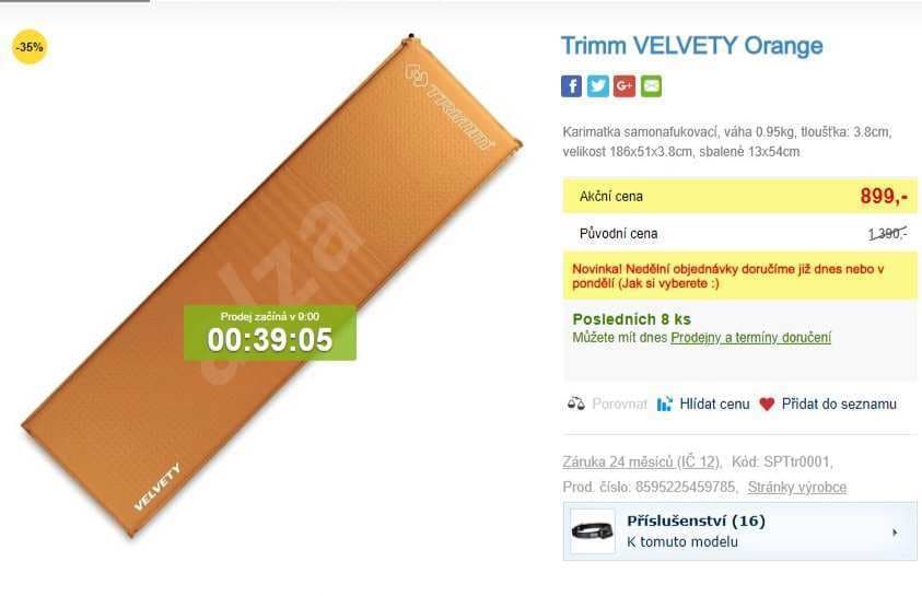 Samonafukovací karimatka Trimm Velvety