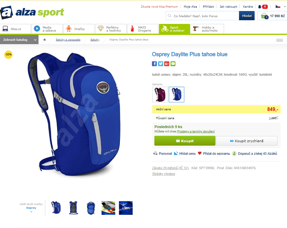 Batoh Osprey Daylite Plus tahoe blue