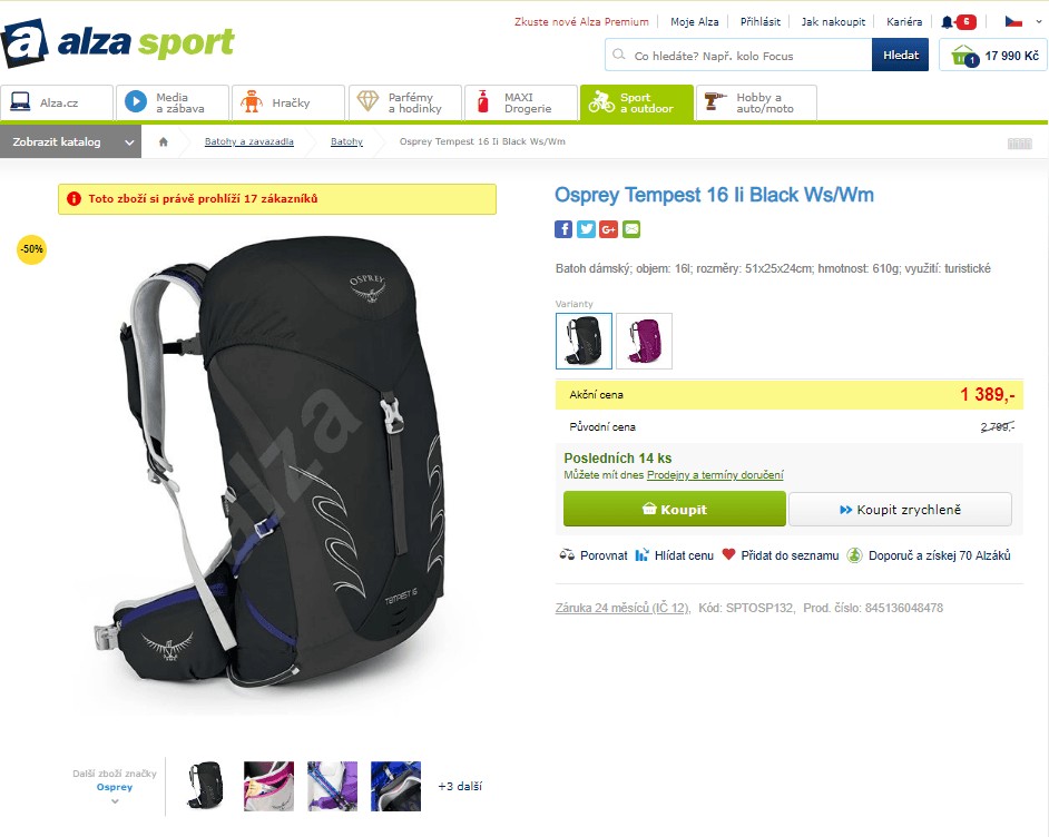 Batoh Osprey Tempest 16 Ii Black