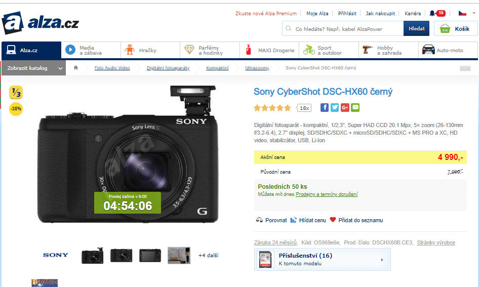 SONY, 20,4MPx, stabilizace, Wifi, NFC