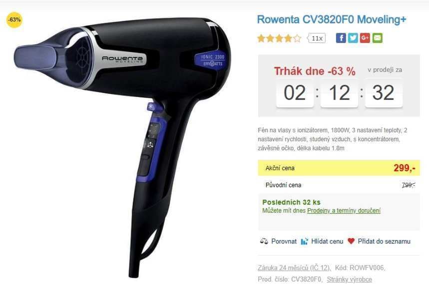 Fén Rowenta, ionizátor